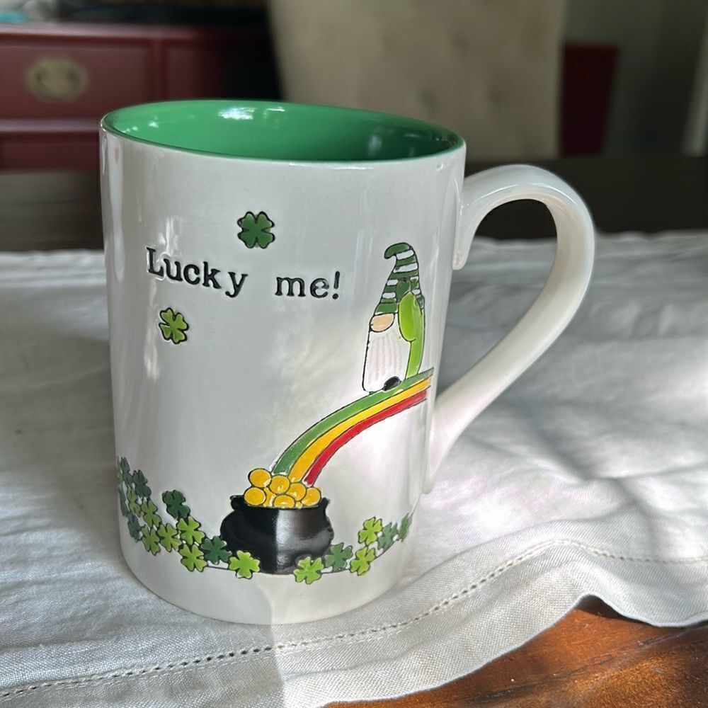 AG Lucky Me Gnome Rainbow St Patrick’s Day Shamrock Ceramic Coffee Mug New